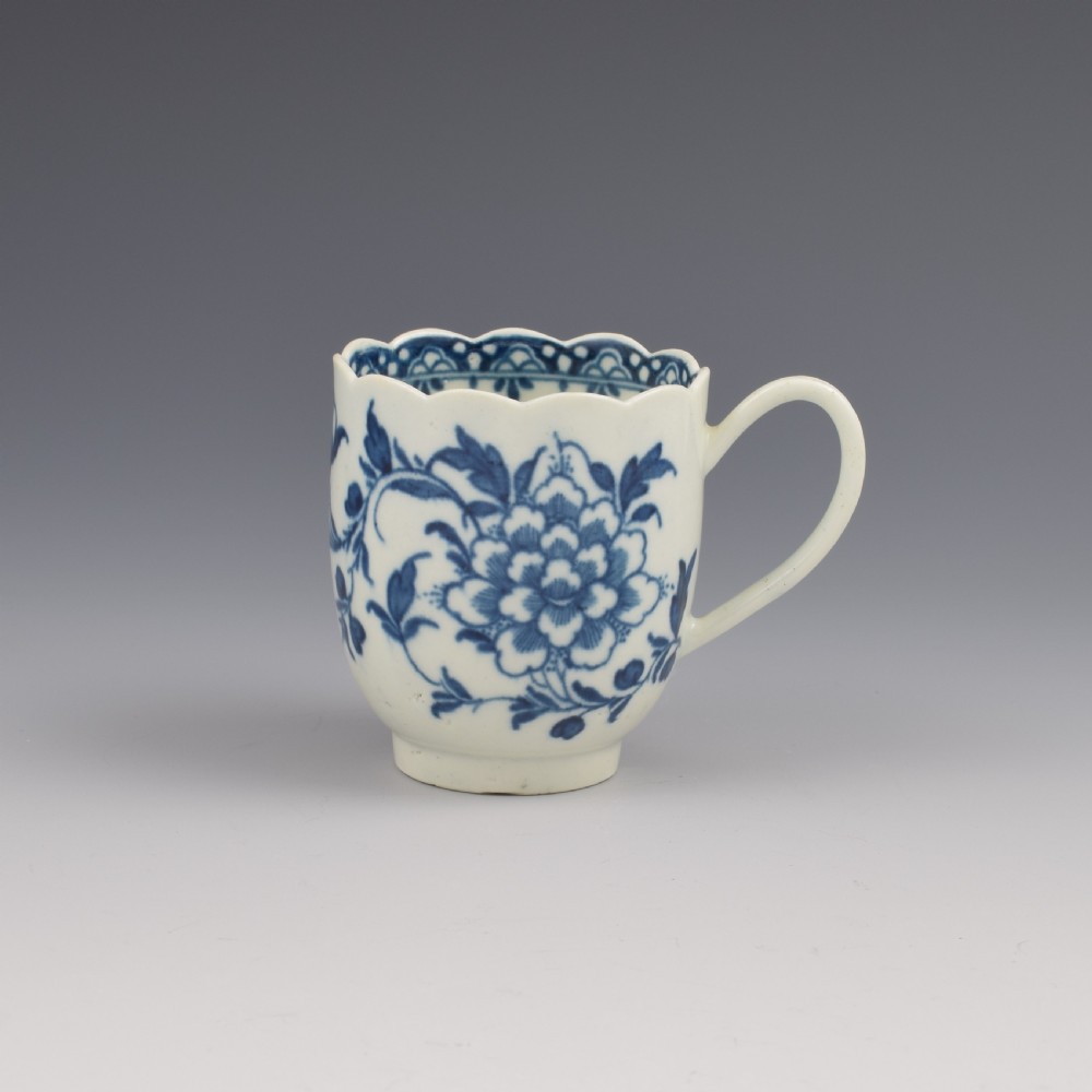 First Period Worcester Porcelain Scalloped Peony Coffee Cup c.1765-1770 View III