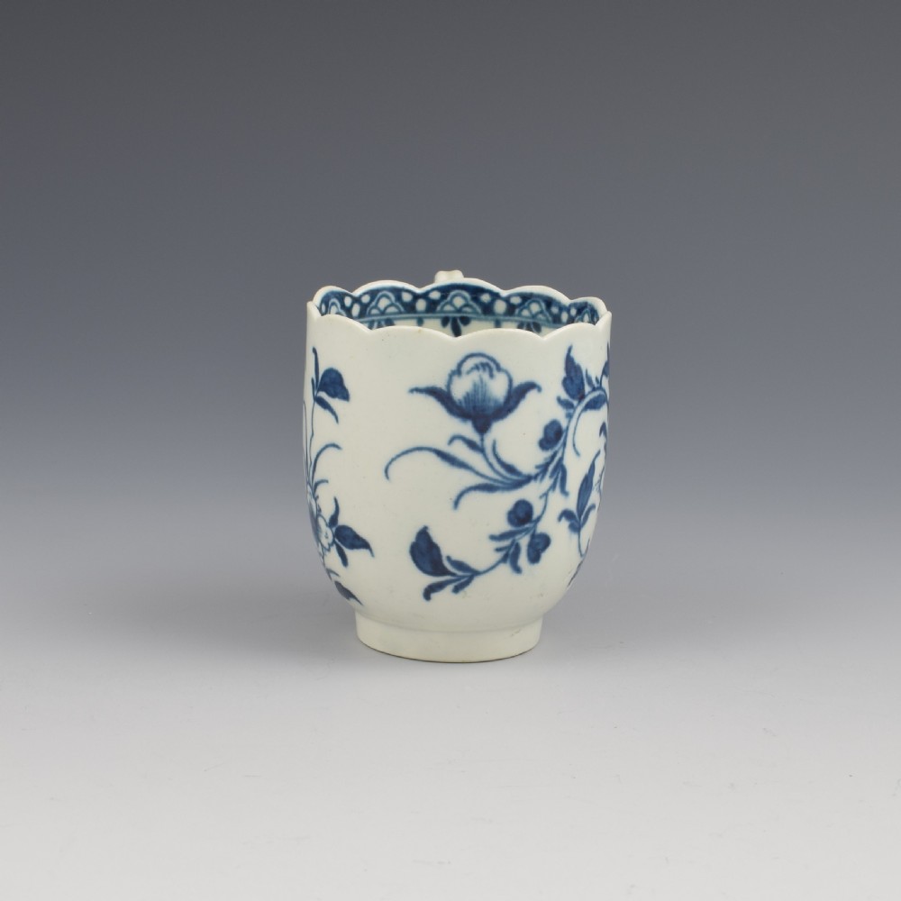 First Period Worcester Porcelain Scalloped Peony Coffee Cup c.1765-1770 View IV