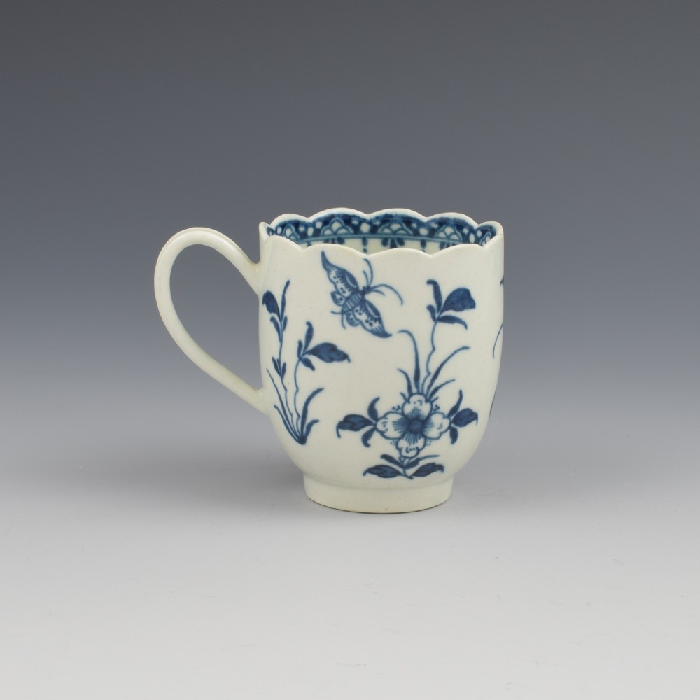 First Period Worcester Porcelain Scalloped Peony Coffee Cup c.1765-1770 View V