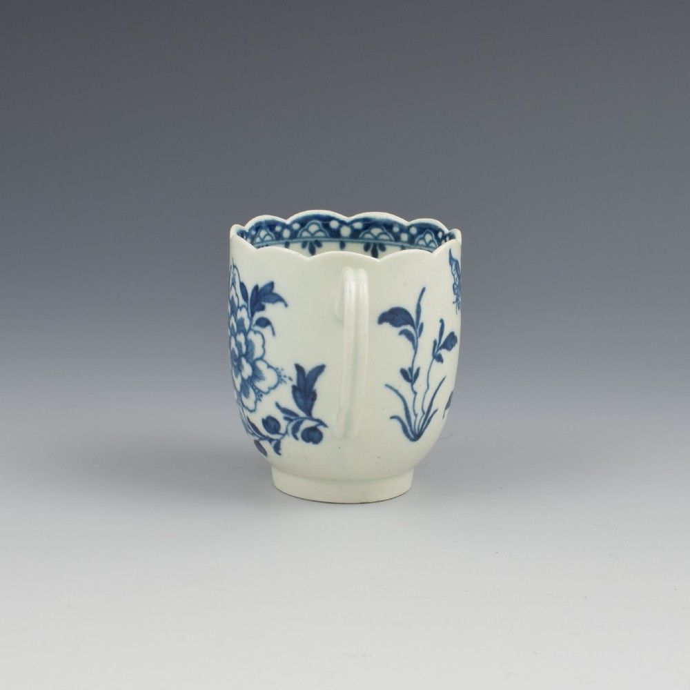 First Period Worcester Porcelain Scalloped Peony Coffee Cup c.1765-1770 View VI