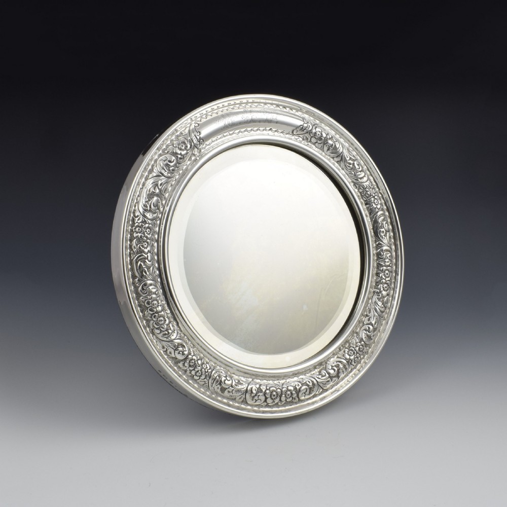 Large Late Victorian Circular Silver Easel Back Dressing Table Mirror