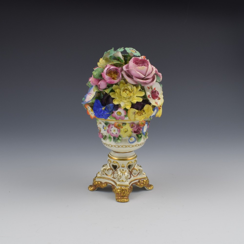 Regency Derby Porcelain Vase Of Encrusted Flowers c.1825 View III