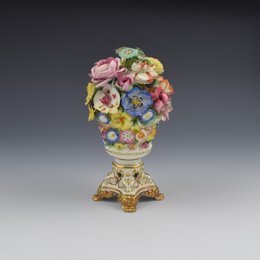 Regency Derby Porcelain Vase Of Encrusted Flowers c.1825 View IV