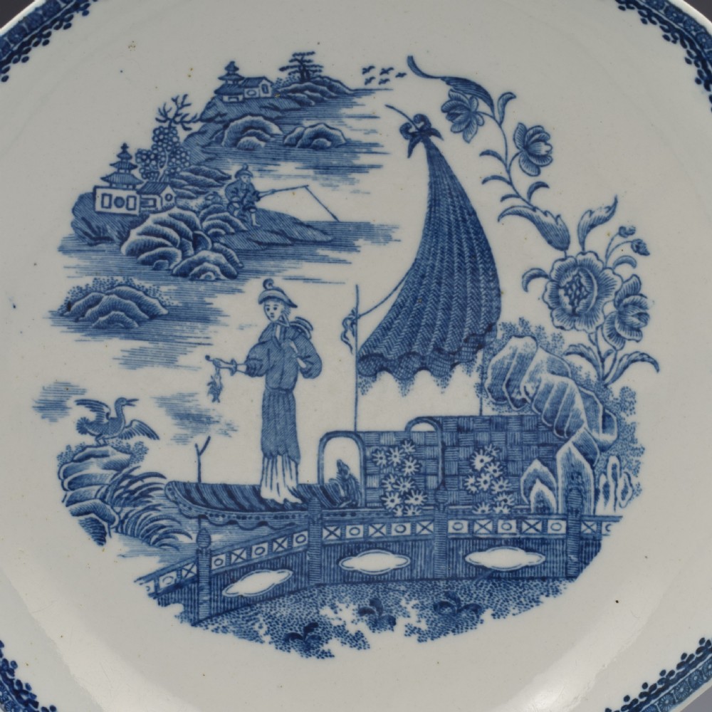 Rare Caughley Porcelain Salad Bowl Fisherman Pattern c.1785 View II