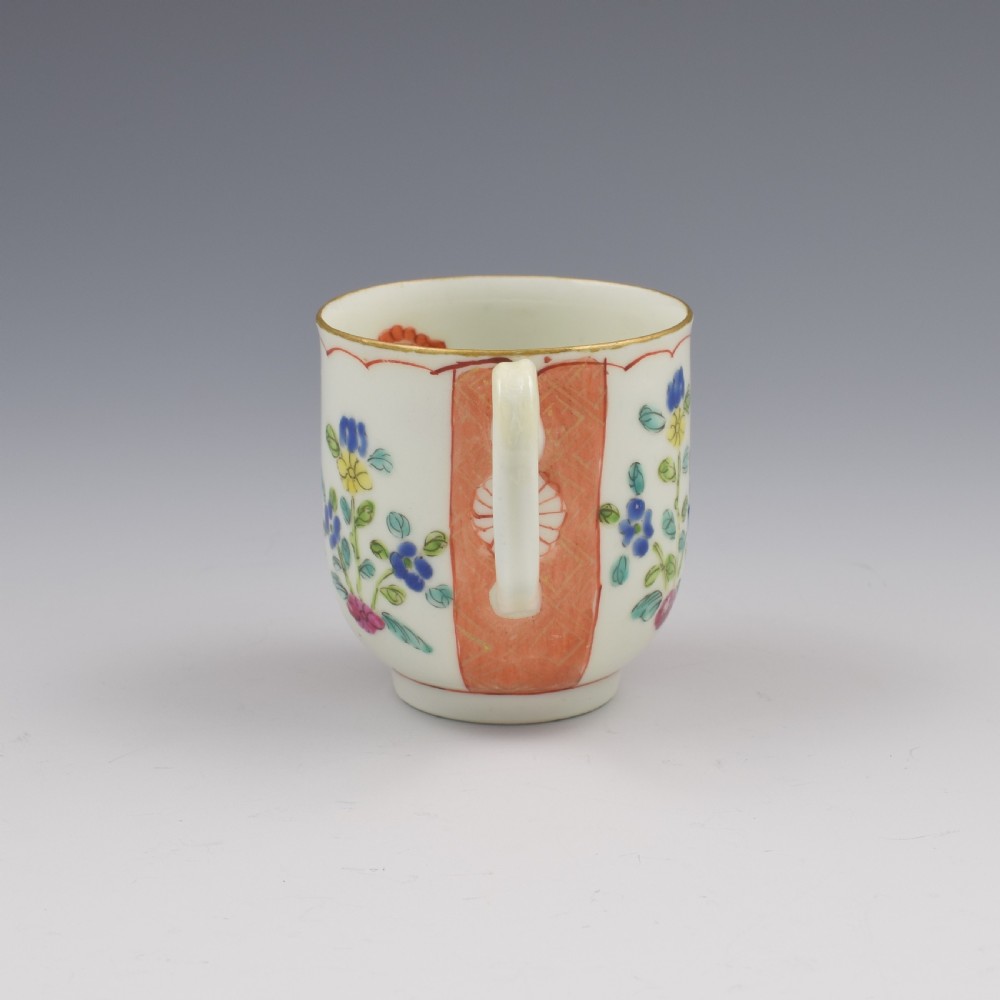 First Period Worcester Porcelain Scarlet Japan Coffee Cup c.1770 View II