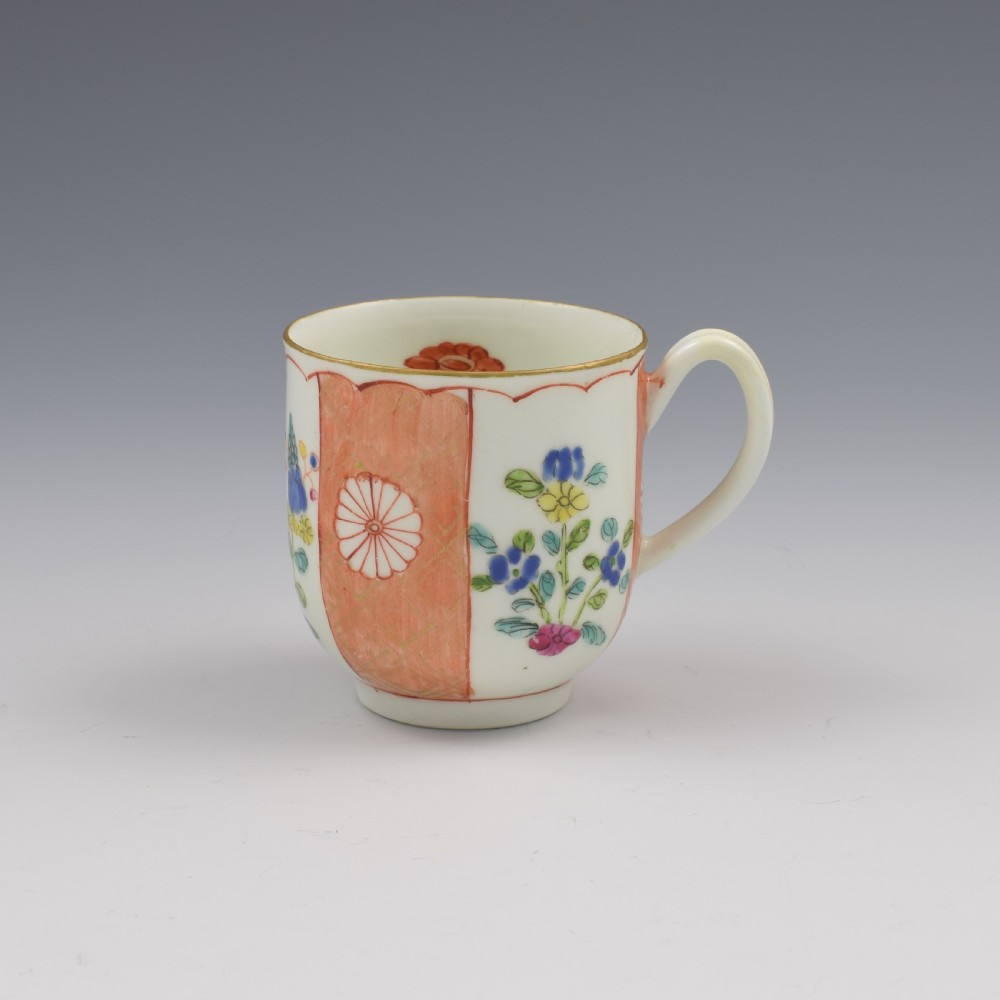 First Period Worcester Porcelain Scarlet Japan Coffee Cup c.1770 View III
