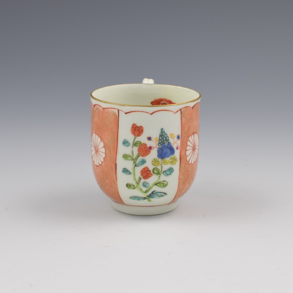 First Period Worcester Porcelain Scarlet Japan Coffee Cup c.1770 View IV