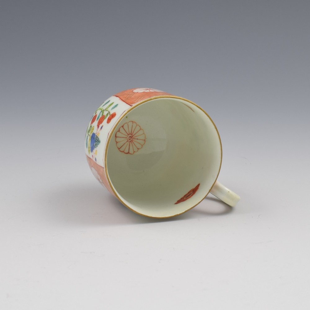 First Period Worcester Porcelain Scarlet Japan Coffee Cup c.1770 View V