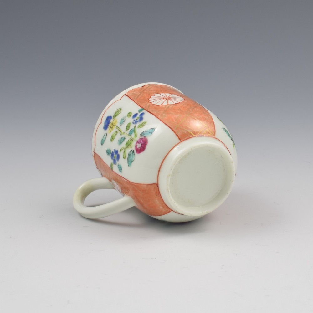 First Period Worcester Porcelain Scarlet Japan Coffee Cup c.1770 View VI