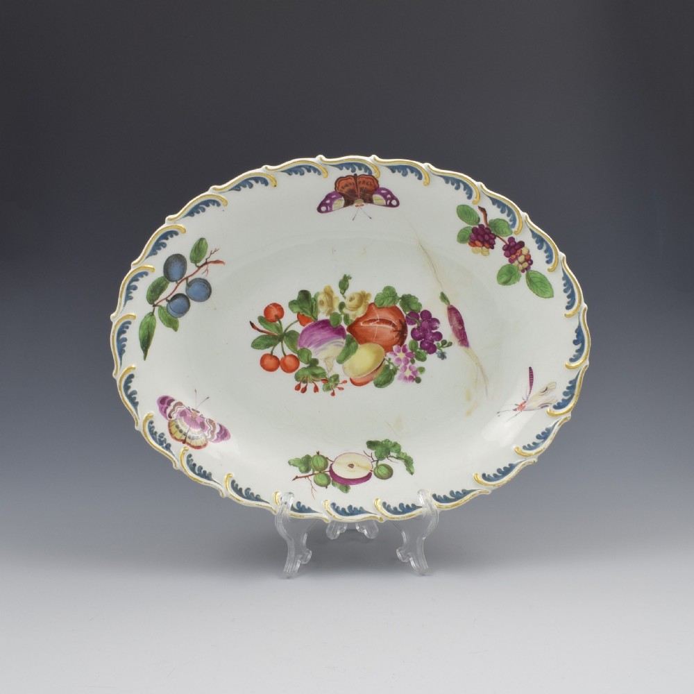 Chelsea Porcelain Feather Edged Large Oval Fruit Dish Gold Anchor