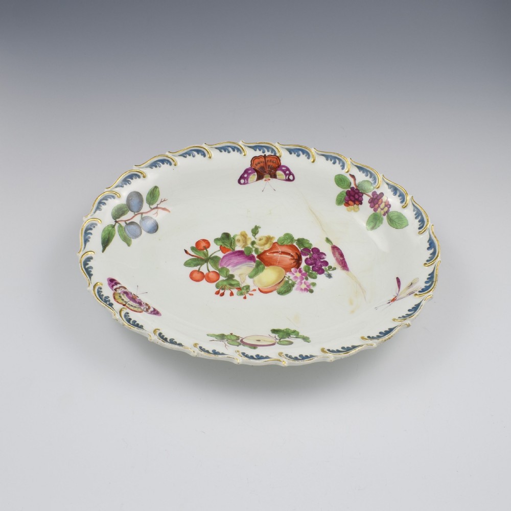 Chelsea Porcelain Feather Edged Large Oval Fruit Dish Gold Anchor View II