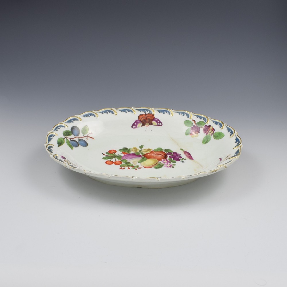 Chelsea Porcelain Feather Edged Large Oval Fruit Dish Gold Anchor View III