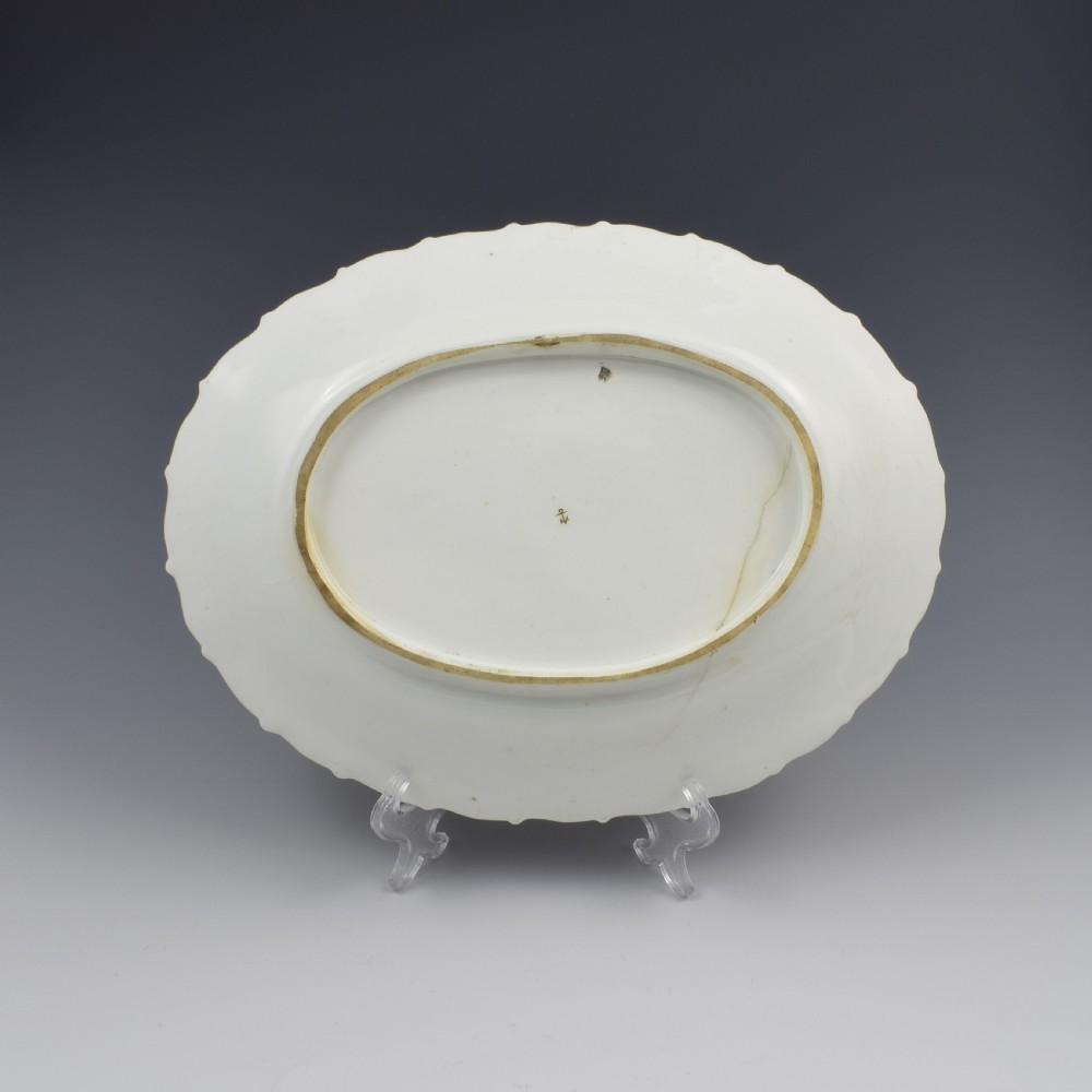 Chelsea Porcelain Feather Edged Large Oval Fruit Dish Gold Anchor View IX