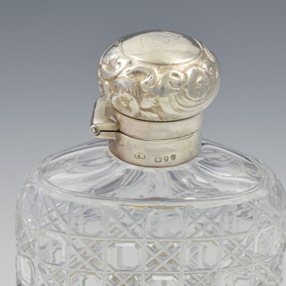 Victorian Sterling Silver & Cut Glass Spirit Hip Flask View IV