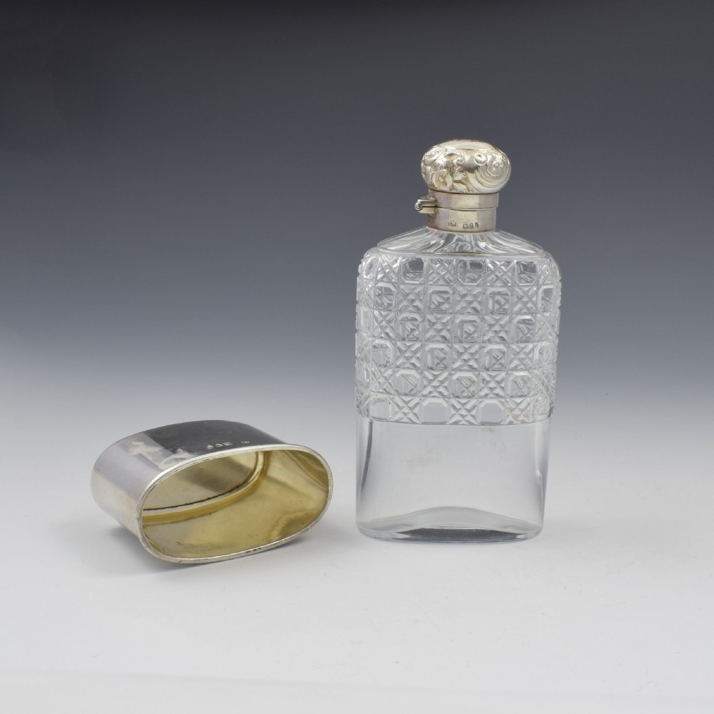 Victorian Sterling Silver & Cut Glass Spirit Hip Flask View VII
