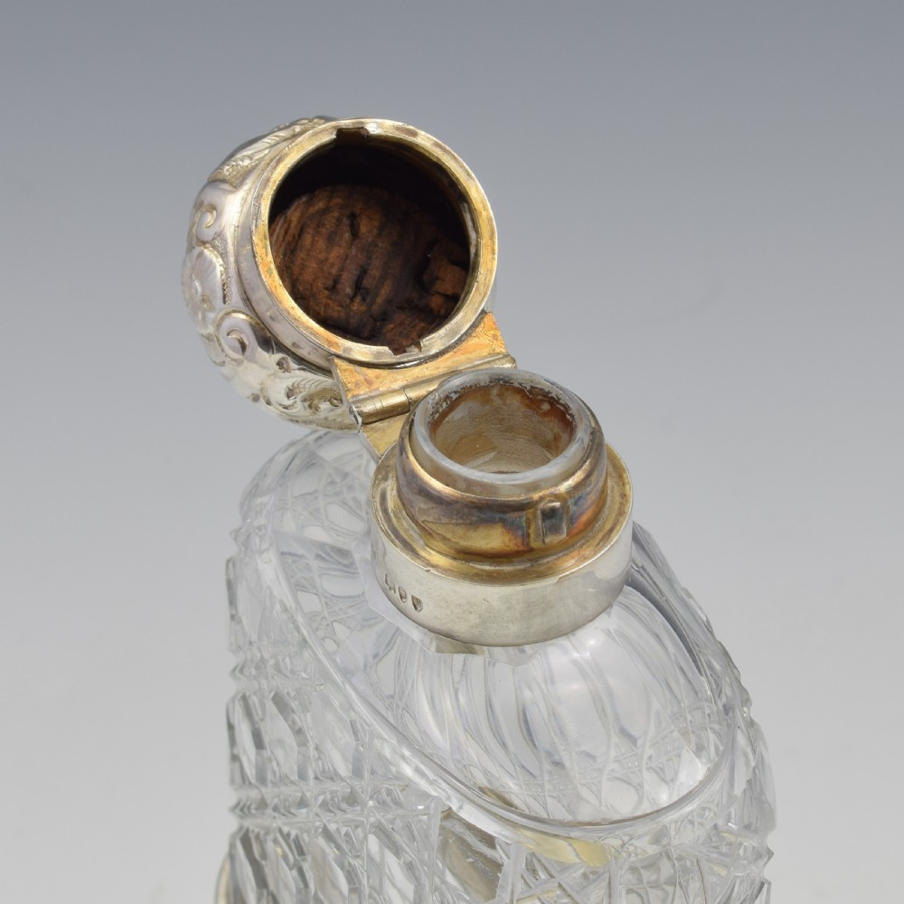 Victorian Sterling Silver & Cut Glass Spirit Hip Flask View IX