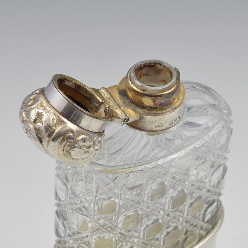 Victorian Sterling Silver & Cut Glass Spirit Hip Flask View X