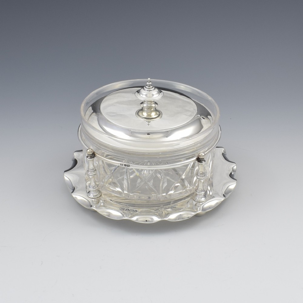 Fine Edwardian Sterling Silver & Cut Glass Butter Dish