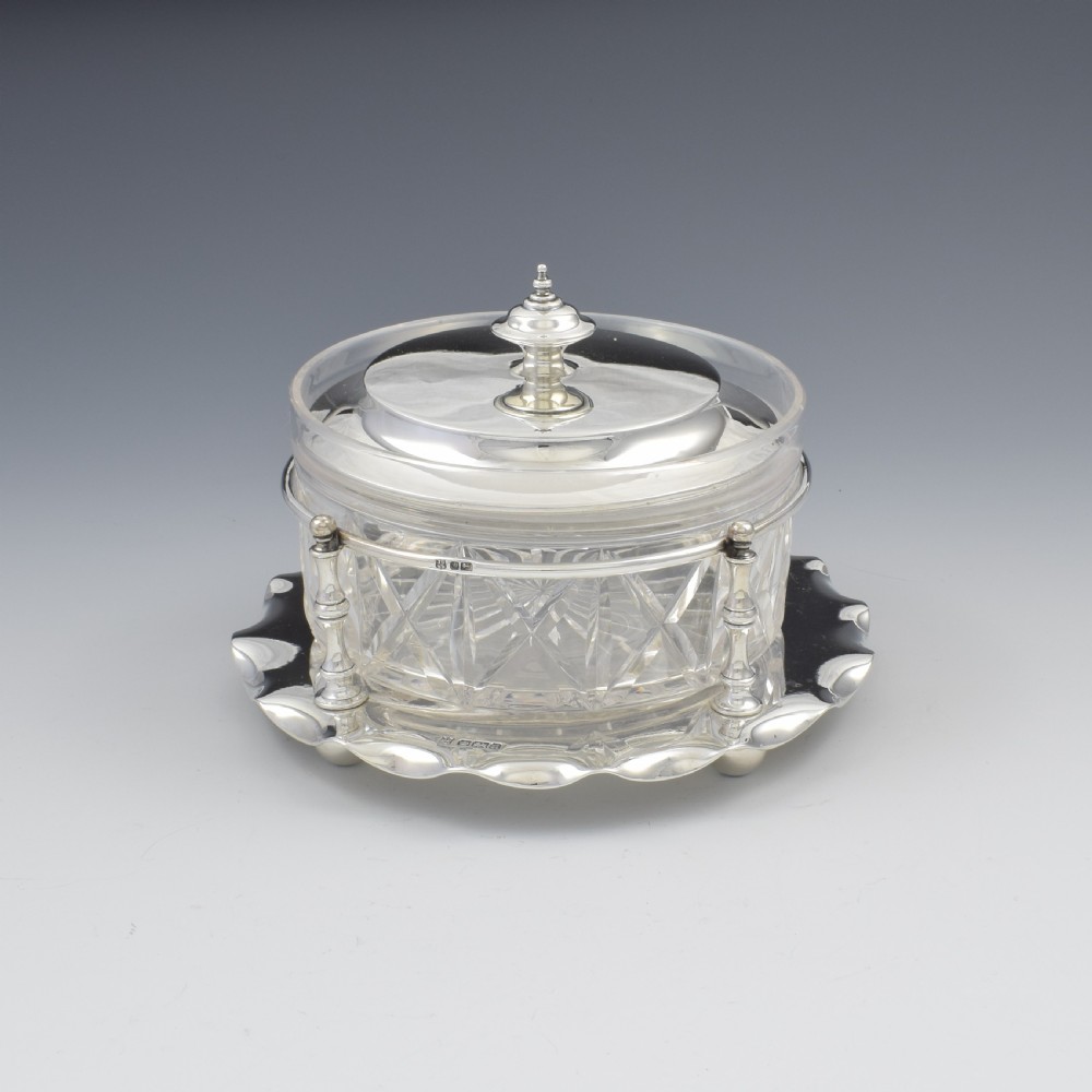 Fine Edwardian Sterling Silver & Cut Glass Butter Dish View II
