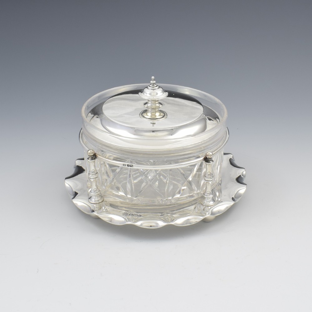 Fine Edwardian Sterling Silver & Cut Glass Butter Dish View III