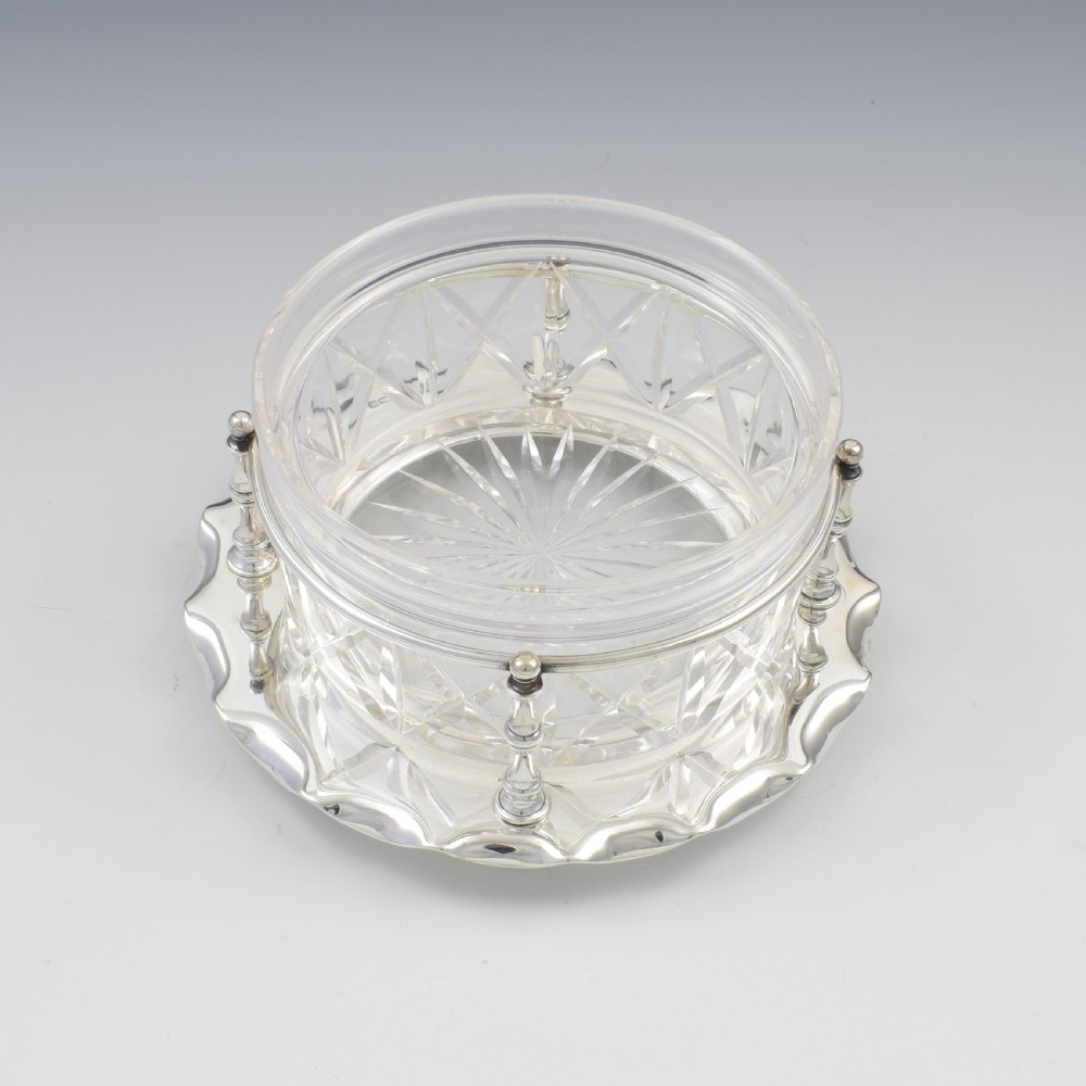 Fine Edwardian Sterling Silver & Cut Glass Butter Dish View V