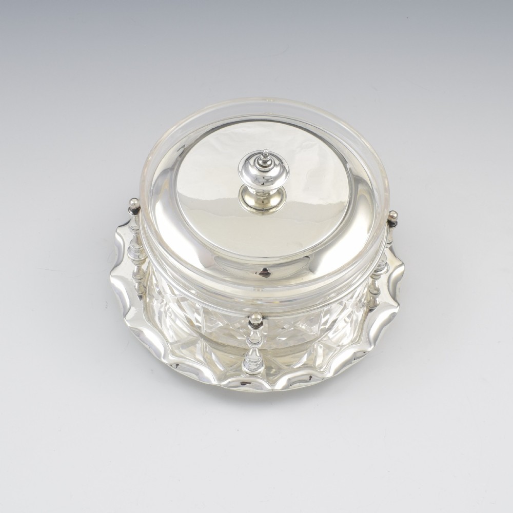 Fine Edwardian Sterling Silver & Cut Glass Butter Dish View VI