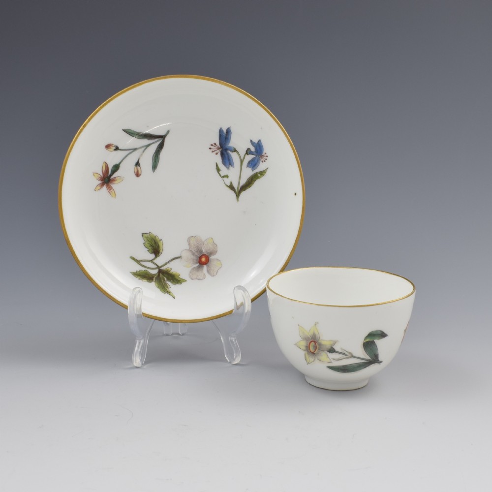 Meissen Botanical Holzschnittblumen Tea Bowl & Saucer c.1740 Woodcut Flowers