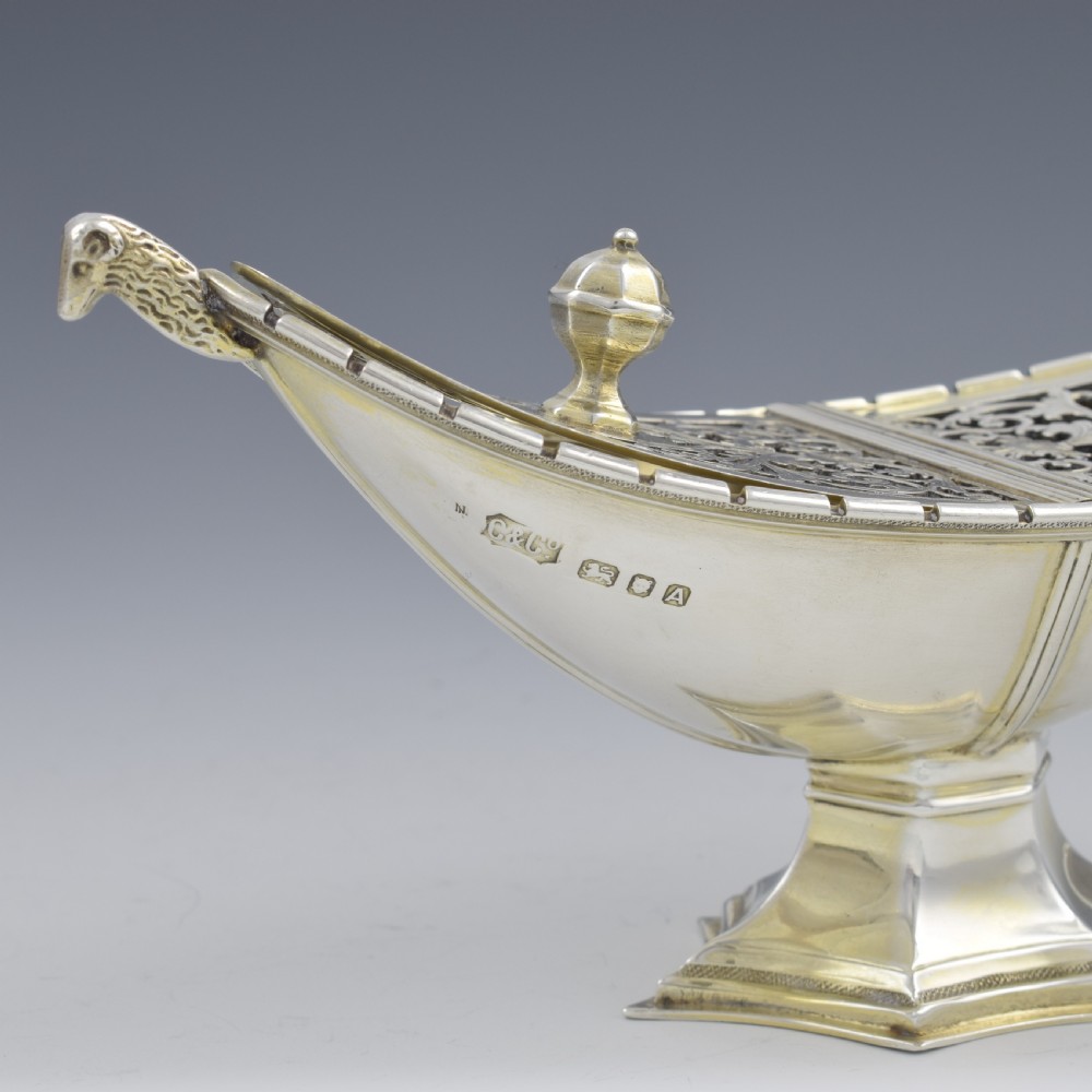 Unusual Art Deco Silver Pot Pourri After Ramsey Abbey Incense Boat View XII
