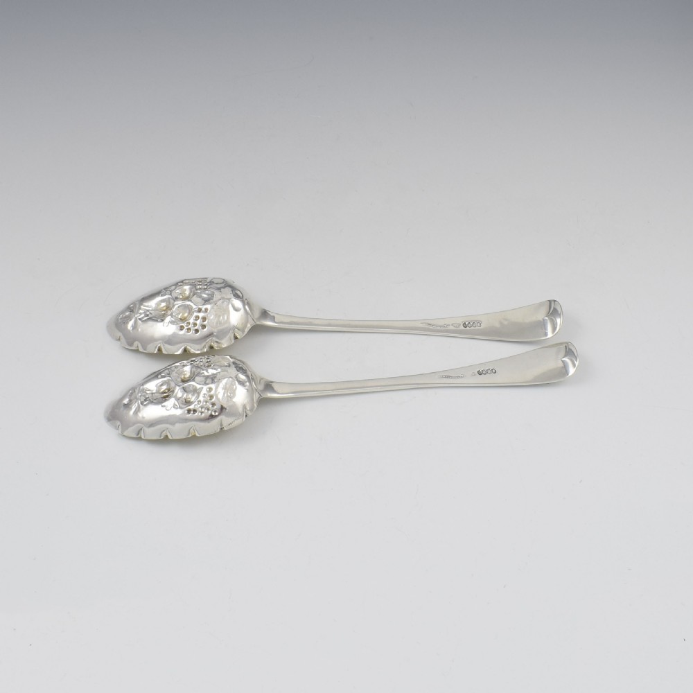 Pair Of Irish Georgian Silver Serving Berry Spoons Dublin 1823 View III
