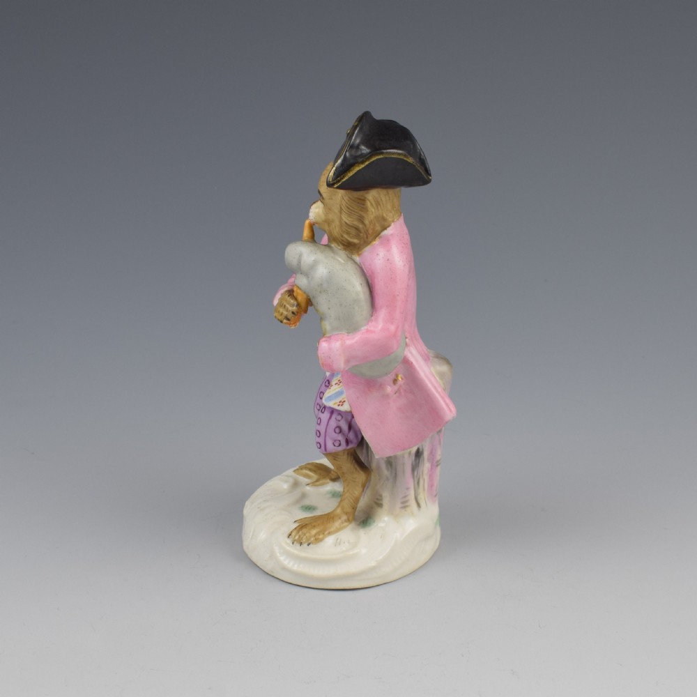 Dresden Porcelain Monkey Band Figure Bagpipes Player View III
