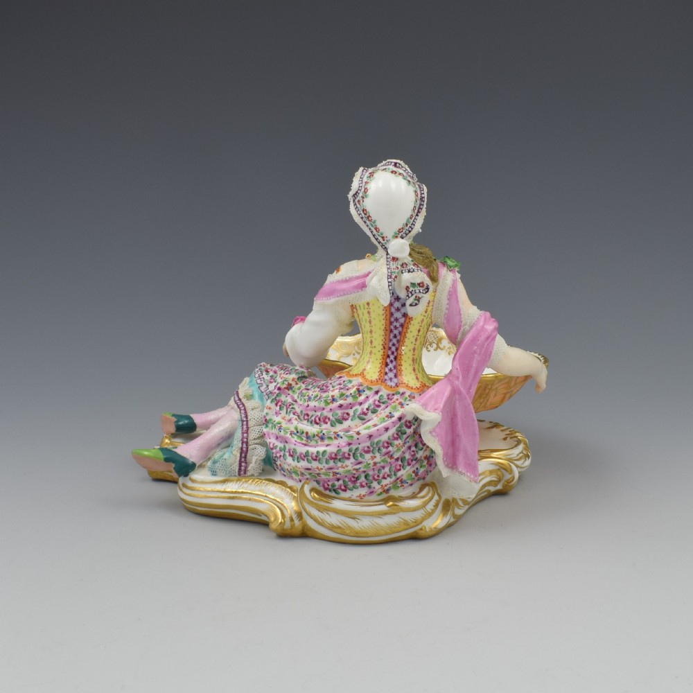 Minton Porcelain Figure With Lace Reclining Lady With Sweetmeat Basket Model 57 View V