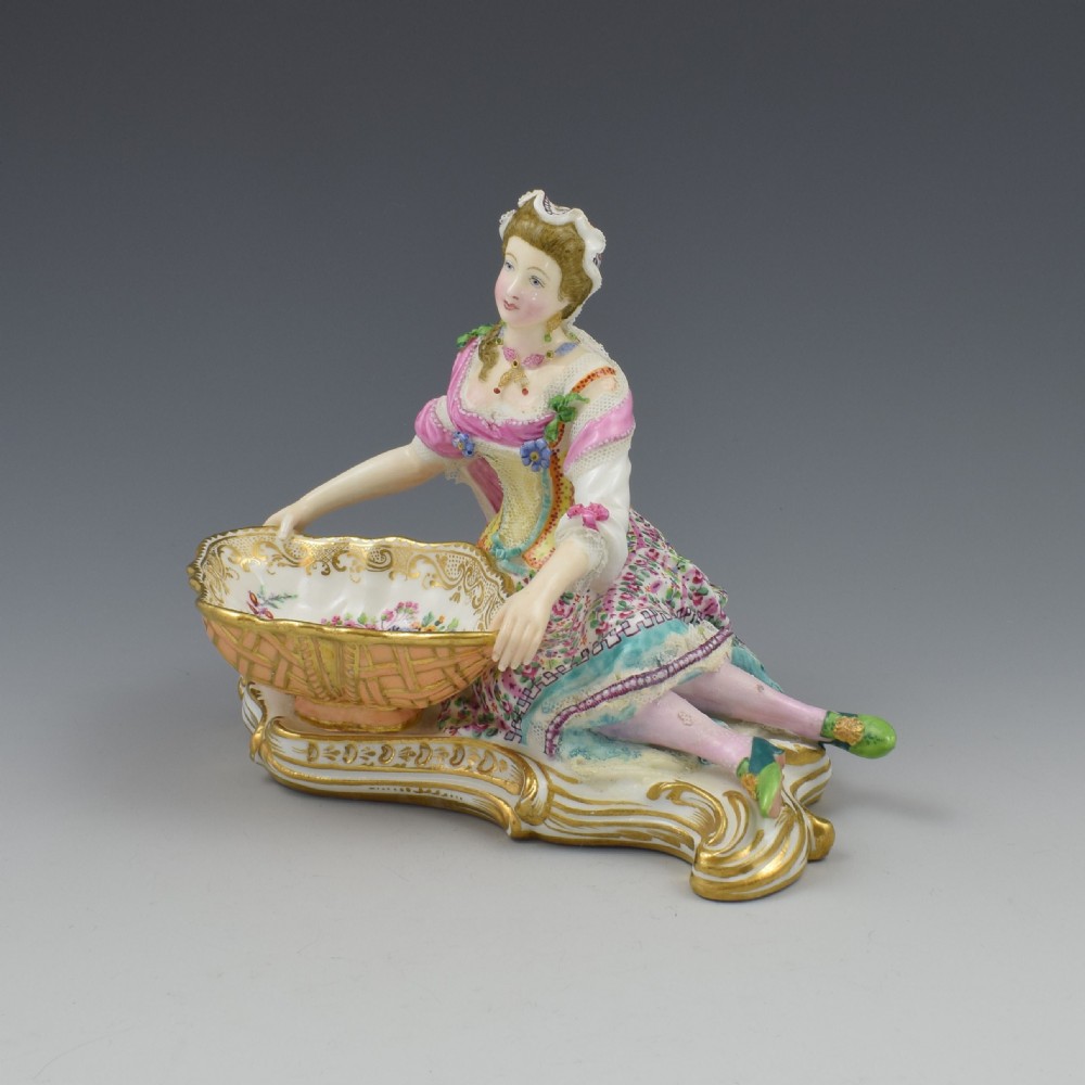 Minton Porcelain Figure With Lace Reclining Lady With Sweetmeat Basket Model 57 View VIII