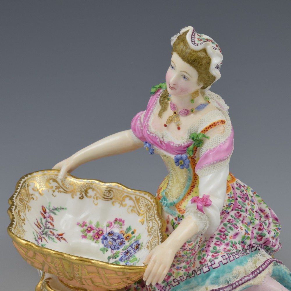 Minton Porcelain Figure With Lace Reclining Lady With Sweetmeat Basket Model 57 View X