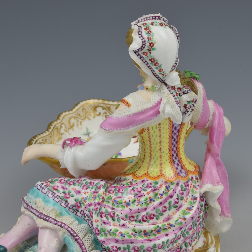 Minton Porcelain Figure With Lace Reclining Lady With Sweetmeat Basket Model 57 View XI