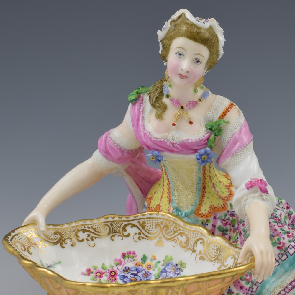 Minton Porcelain Figure With Lace Reclining Lady With Sweetmeat Basket Model 57 View XV