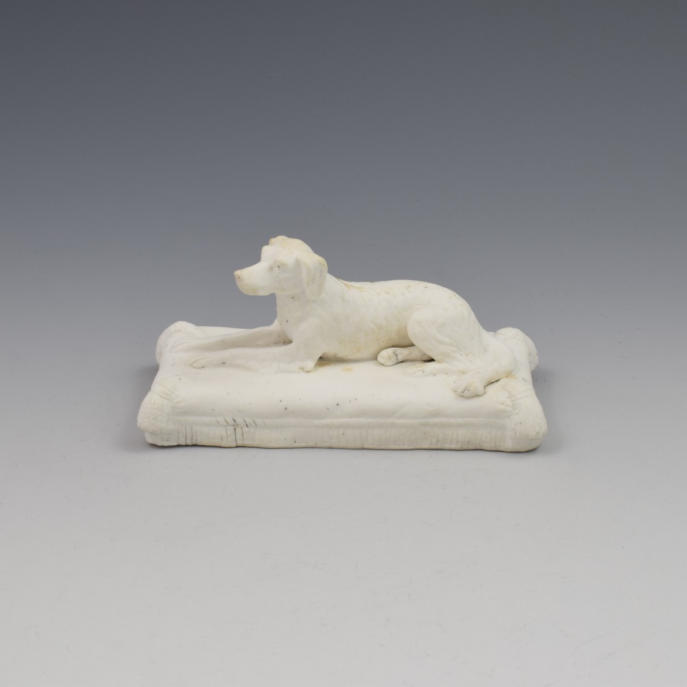 Minton Parian Biscuit Figure Of A Recumbent Setter Dog Ex. D. G. Rice Collection