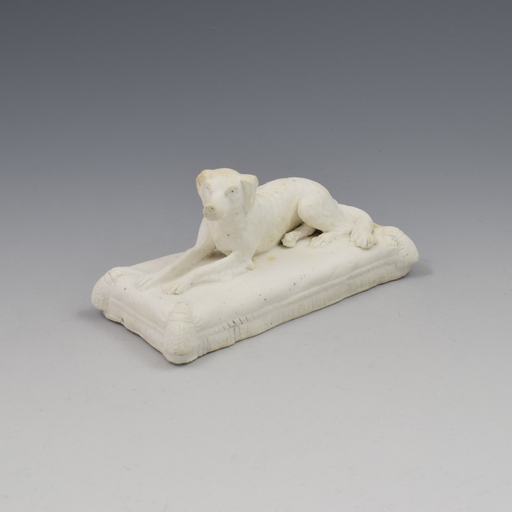 Minton Parian Biscuit Figure Of A Recumbent Setter Dog Ex. D. G. Rice Collection View III