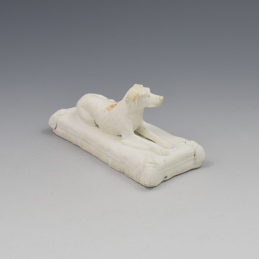 Minton Parian Biscuit Figure Of A Recumbent Setter Dog Ex. D. G. Rice Collection View IV