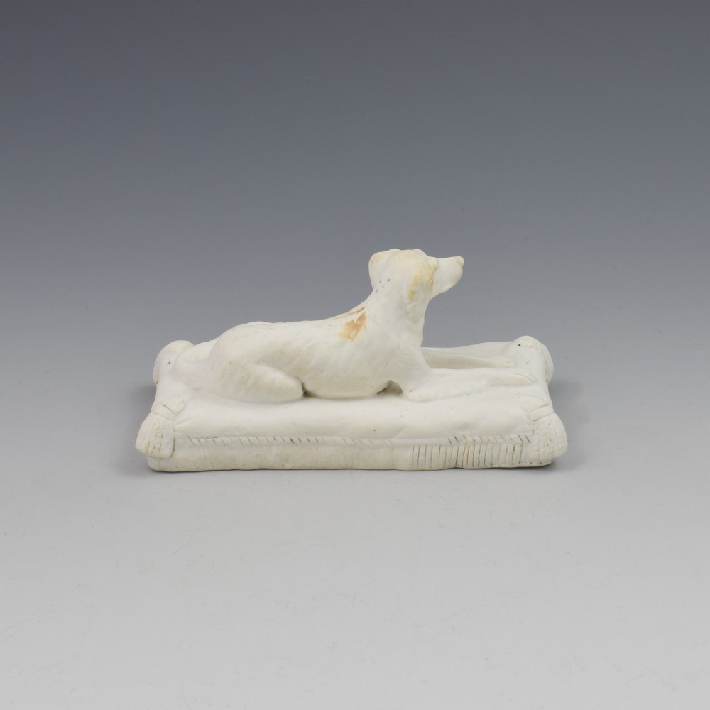 Minton Parian Biscuit Figure Of A Recumbent Setter Dog Ex. D. G. Rice Collection View V
