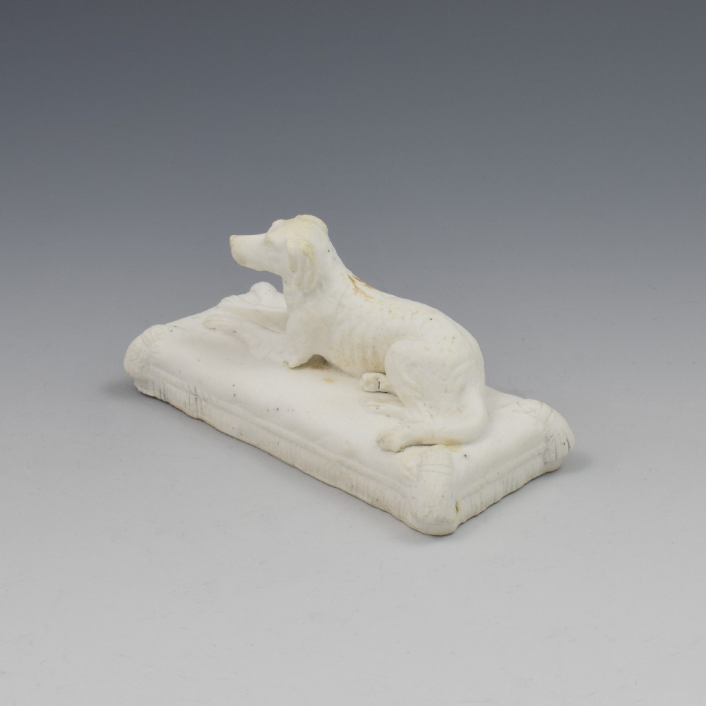Minton Parian Biscuit Figure Of A Recumbent Setter Dog Ex. D. G. Rice Collection View VIII