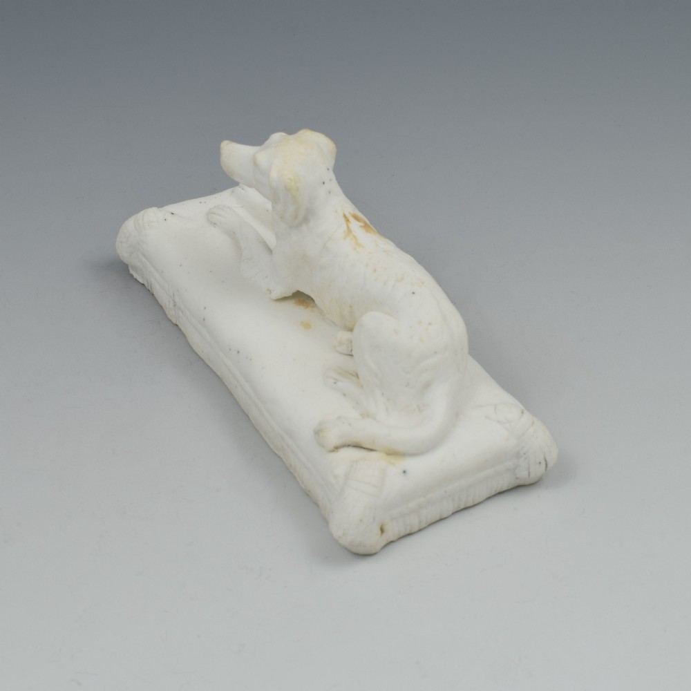 Minton Parian Biscuit Figure Of A Recumbent Setter Dog Ex. D. G. Rice Collection View XII