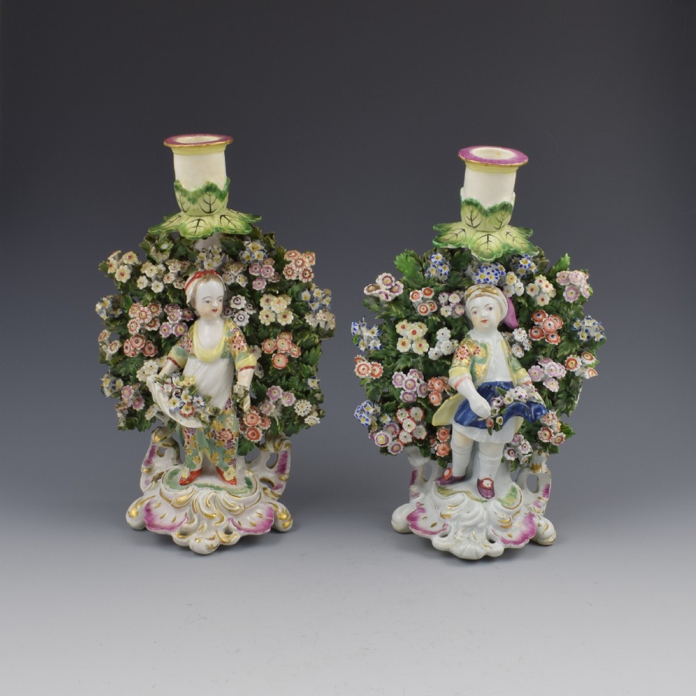 Derby Porcelain Pair Bocage Candlestick Figures Children Gardeners c.1770