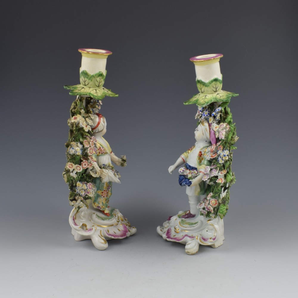 Derby Porcelain Pair Bocage Candlestick Figures Children Gardeners c.1770 View IV
