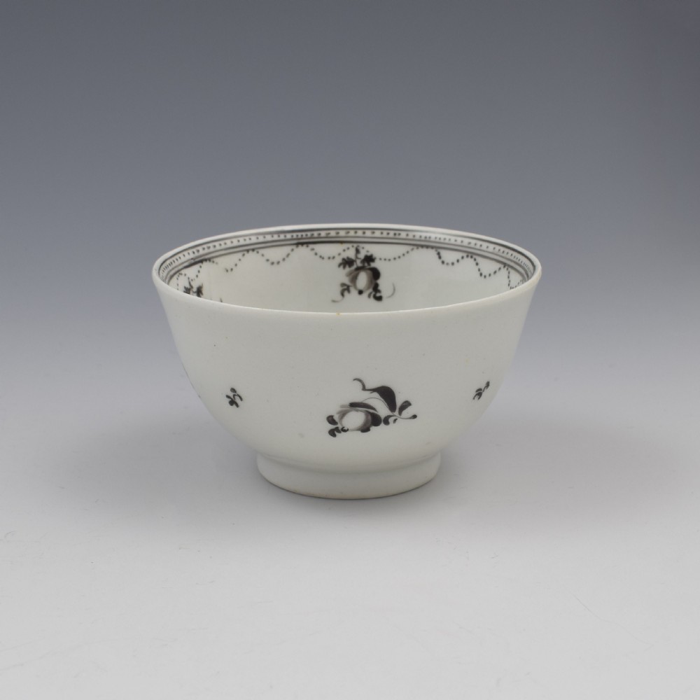 New Hall Porcelain Tea Bowl Pattern 308 Black Enamel Flower Basket c.1790-1800 View VI