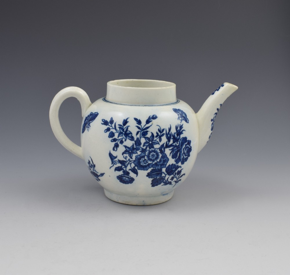 First Period Worcester Porcelain Three Flowers Teapot c.1770