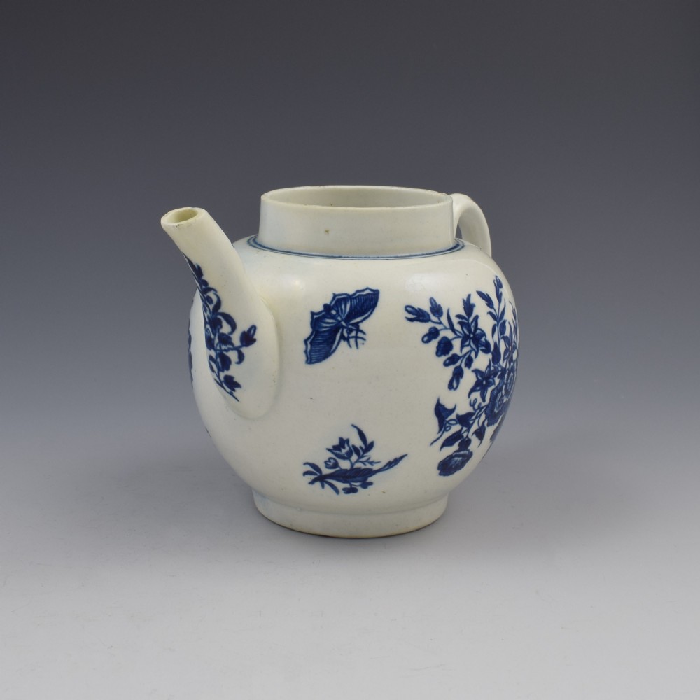 First Period Worcester Porcelain Three Flowers Teapot c.1770 View II