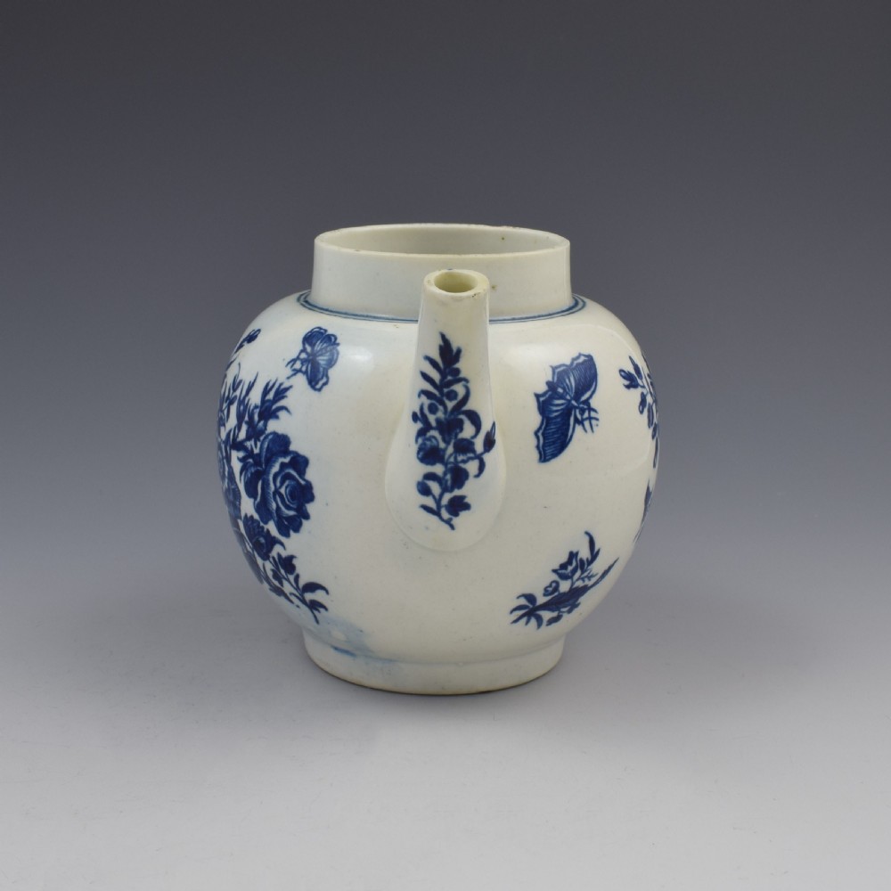 First Period Worcester Porcelain Three Flowers Teapot c.1770 View IV
