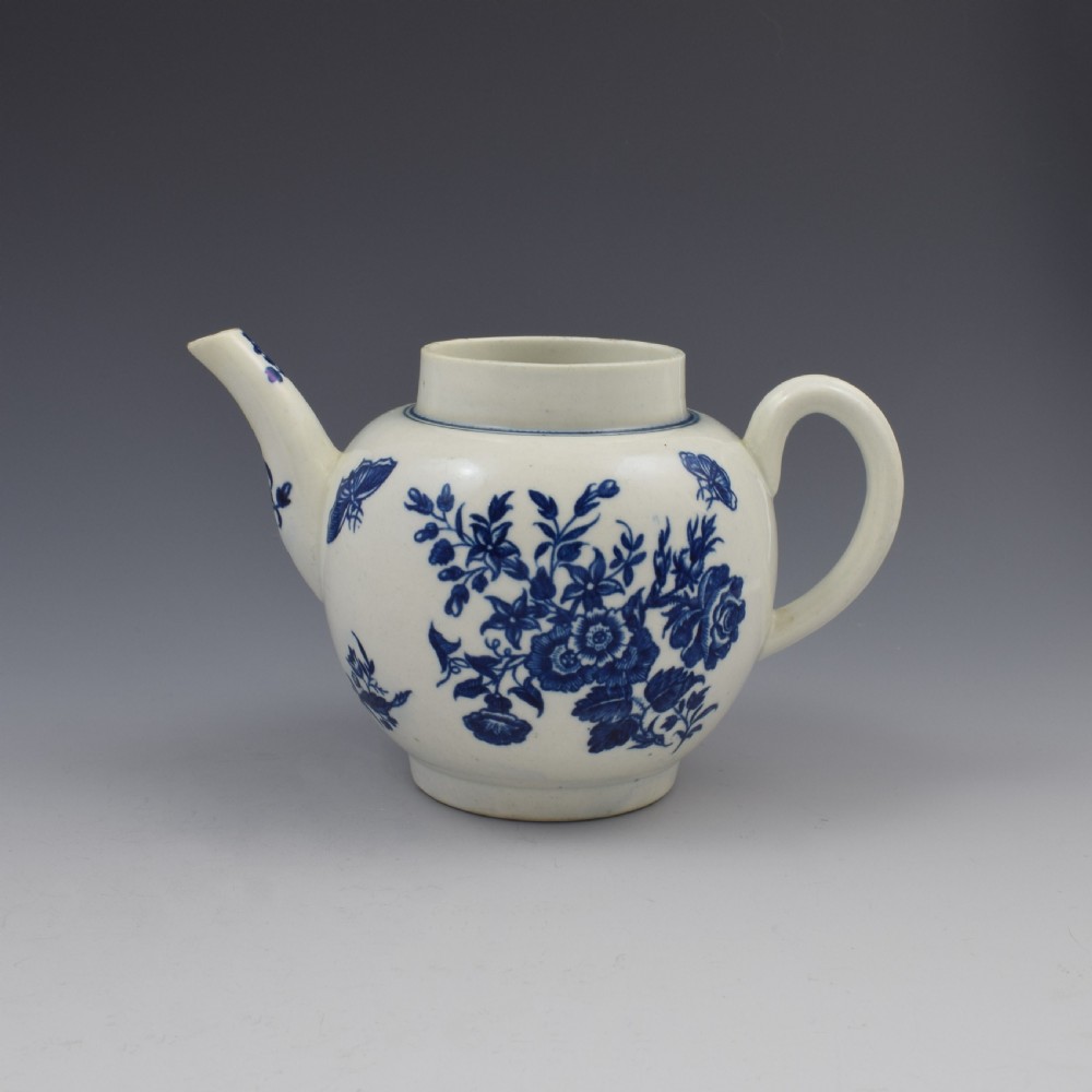 First Period Worcester Porcelain Three Flowers Teapot c.1770 View V