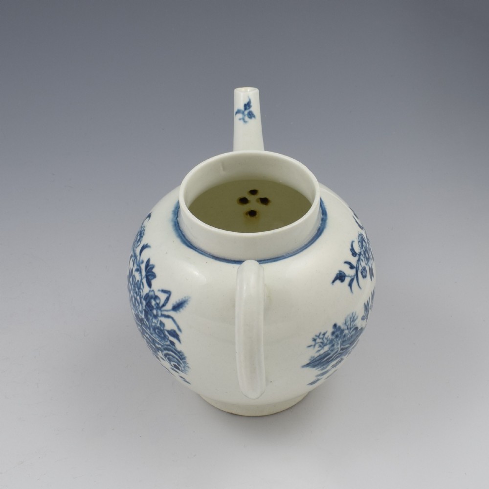 First Period Worcester Porcelain Fence Pattern Teapot c.1770 View IX