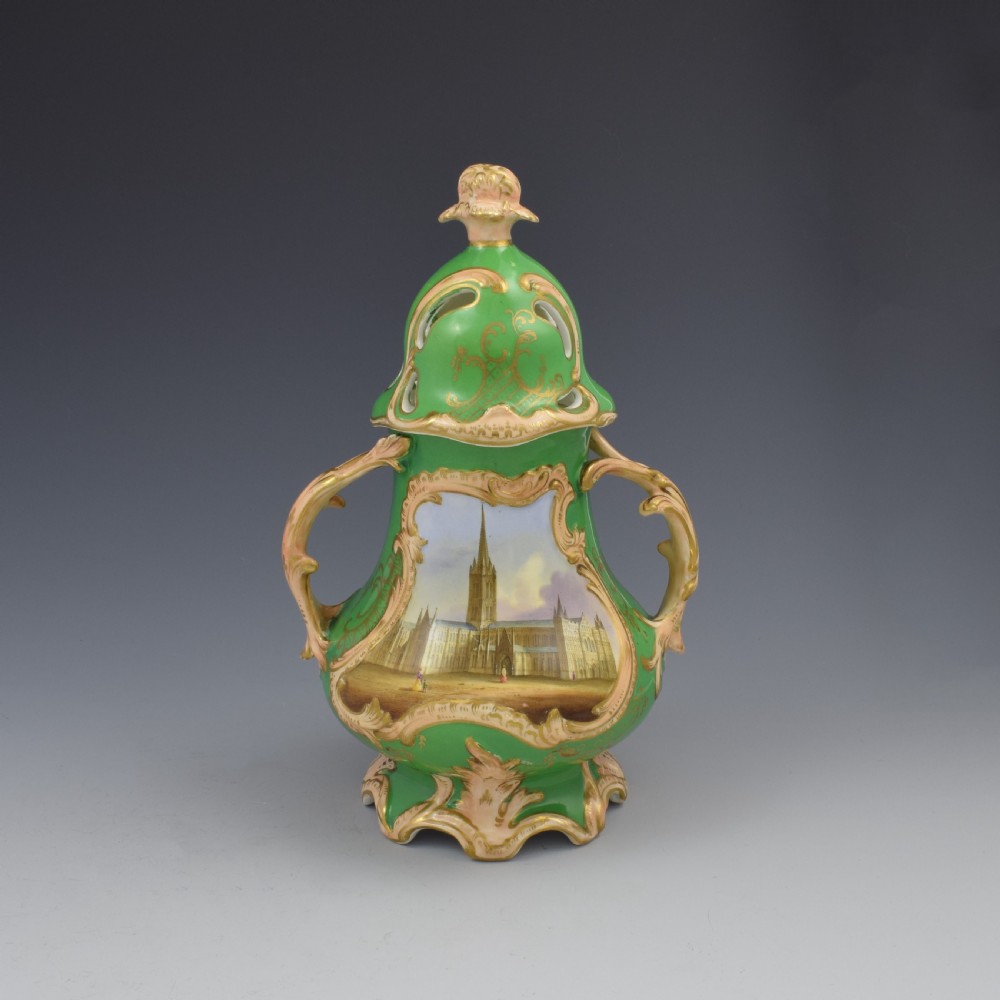 Samuel Alcock Porcelain Pot Pourri Vase & Cover View Salisbury Cathedral